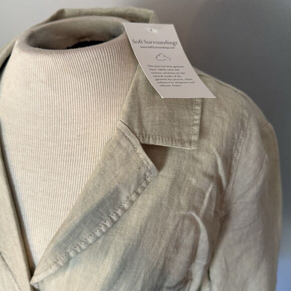 Soft Surroundings Eza Jacket Sz S NWT Beige Linen Notch Collar Lagenlook Boho - Picture 3 of 16